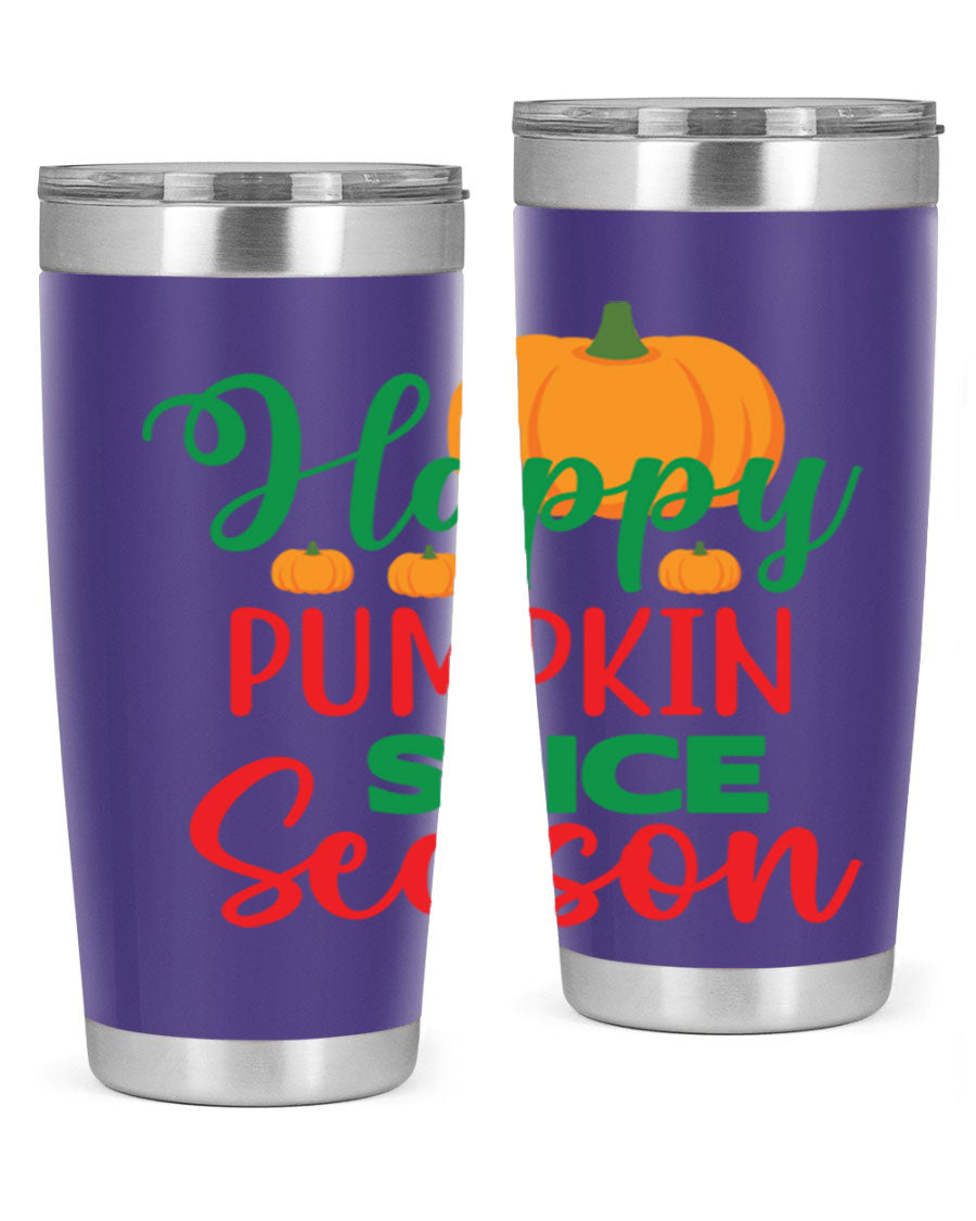 HAPPYPUMPKINSPICESEASON 260# fall tumbler featuring a stylish design, double wall vacuum insulation, and a drink-thru lid.