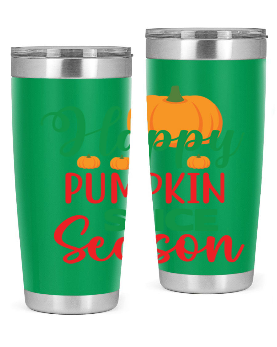 HAPPYPUMPKINSPICESEASON 260# fall tumbler featuring a stylish design, double wall vacuum insulation, and a drink-thru lid.