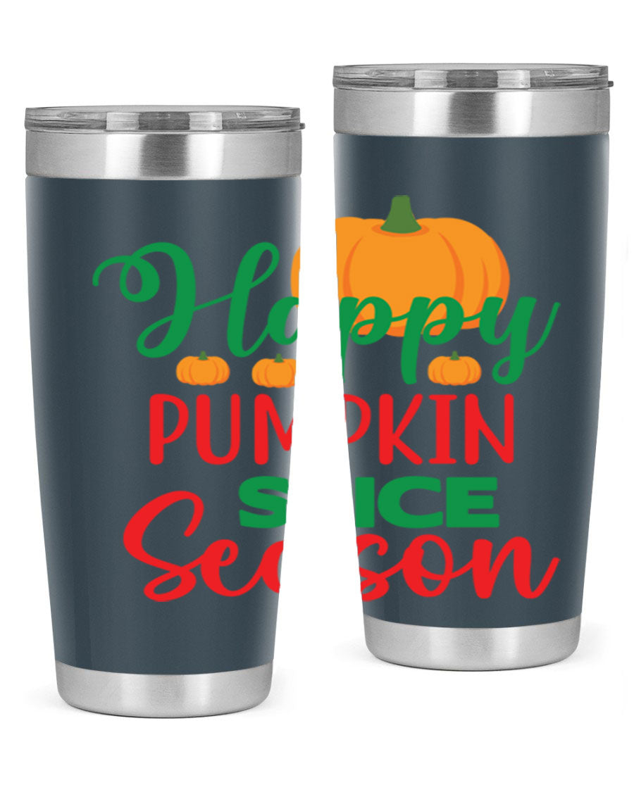 HAPPYPUMPKINSPICESEASON 260# fall tumbler featuring a stylish design, double wall vacuum insulation, and a drink-thru lid.