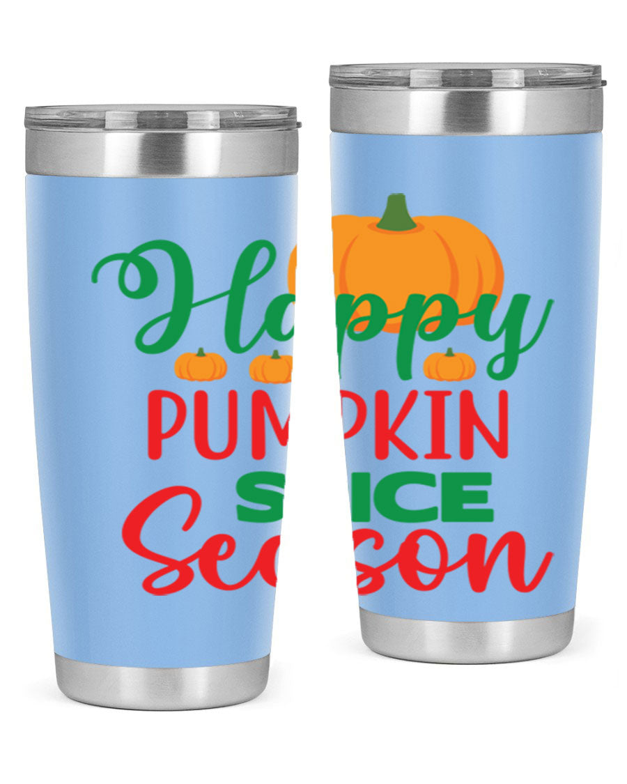 HAPPYPUMPKINSPICESEASON 260# fall tumbler featuring a stylish design, double wall vacuum insulation, and a drink-thru lid.
