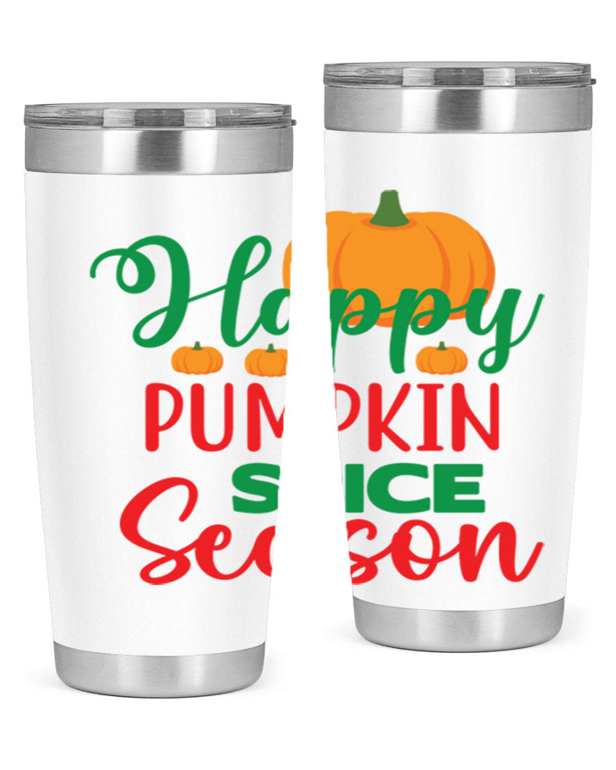 HAPPYPUMPKINSPICESEASON 260# fall tumbler featuring a stylish design, double wall vacuum insulation, and a drink-thru lid.