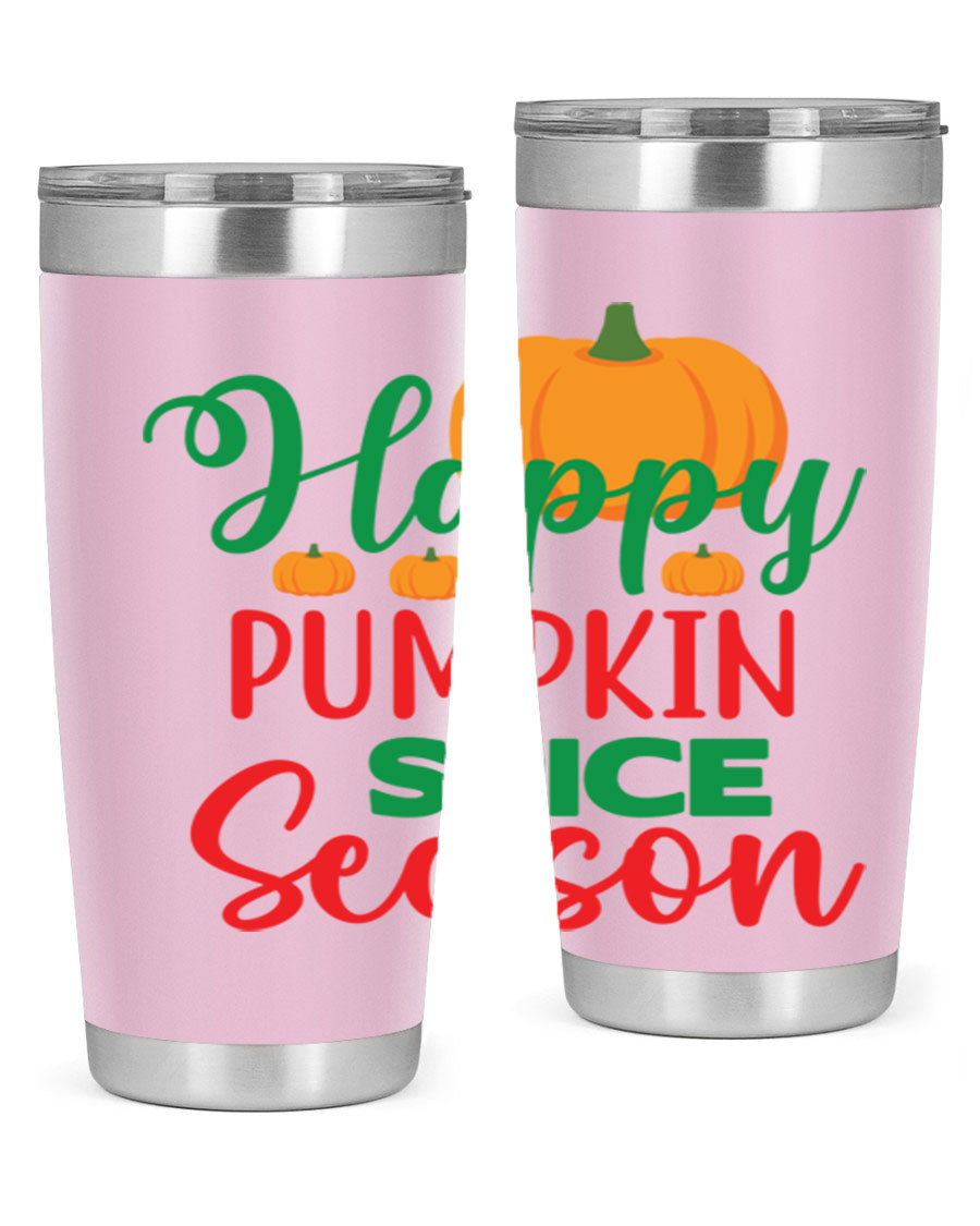 HAPPYPUMPKINSPICESEASON 260# fall tumbler featuring a stylish design, double wall vacuum insulation, and a drink-thru lid.