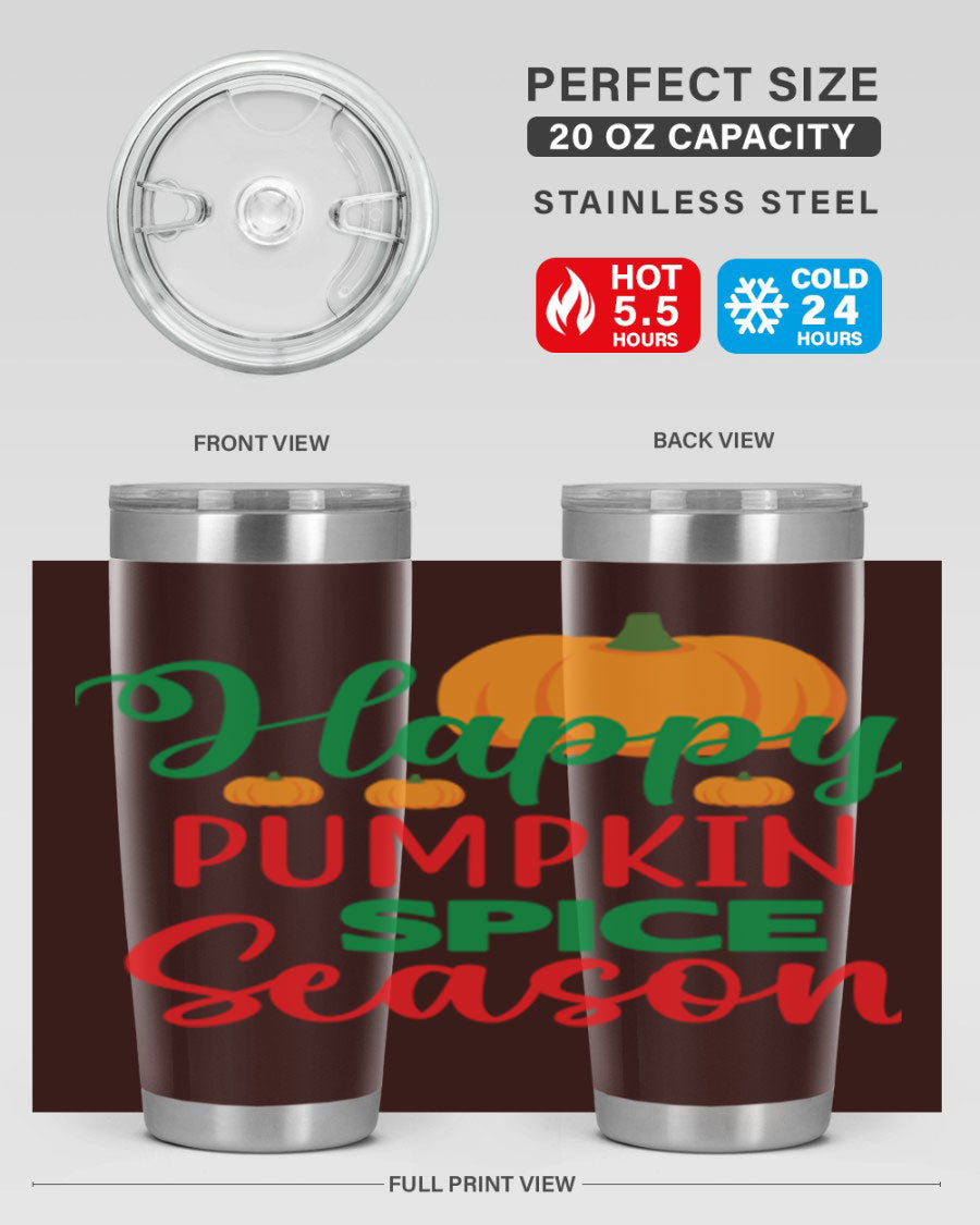 HAPPYPUMPKINSPICESEASON 260# fall tumbler featuring a stylish design, double wall vacuum insulation, and a drink-thru lid.