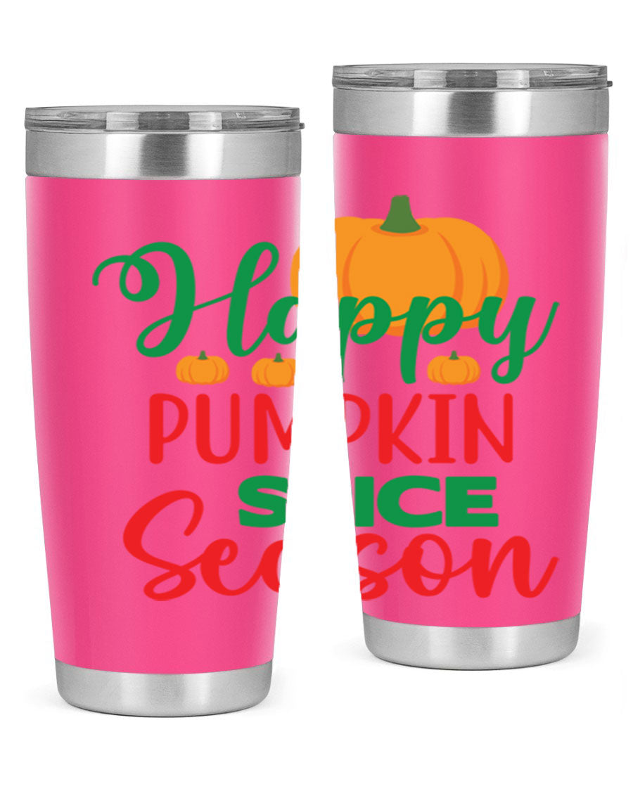 HAPPYPUMPKINSPICESEASON 260# fall tumbler featuring a stylish design, double wall vacuum insulation, and a drink-thru lid.