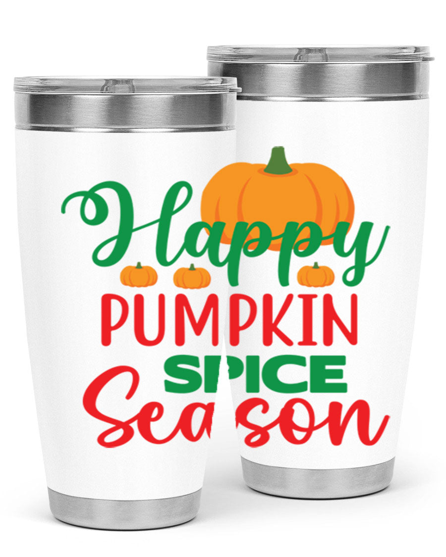 HAPPYPUMPKINSPICESEASON 260# fall tumbler featuring a stylish design, double wall vacuum insulation, and a drink-thru lid.