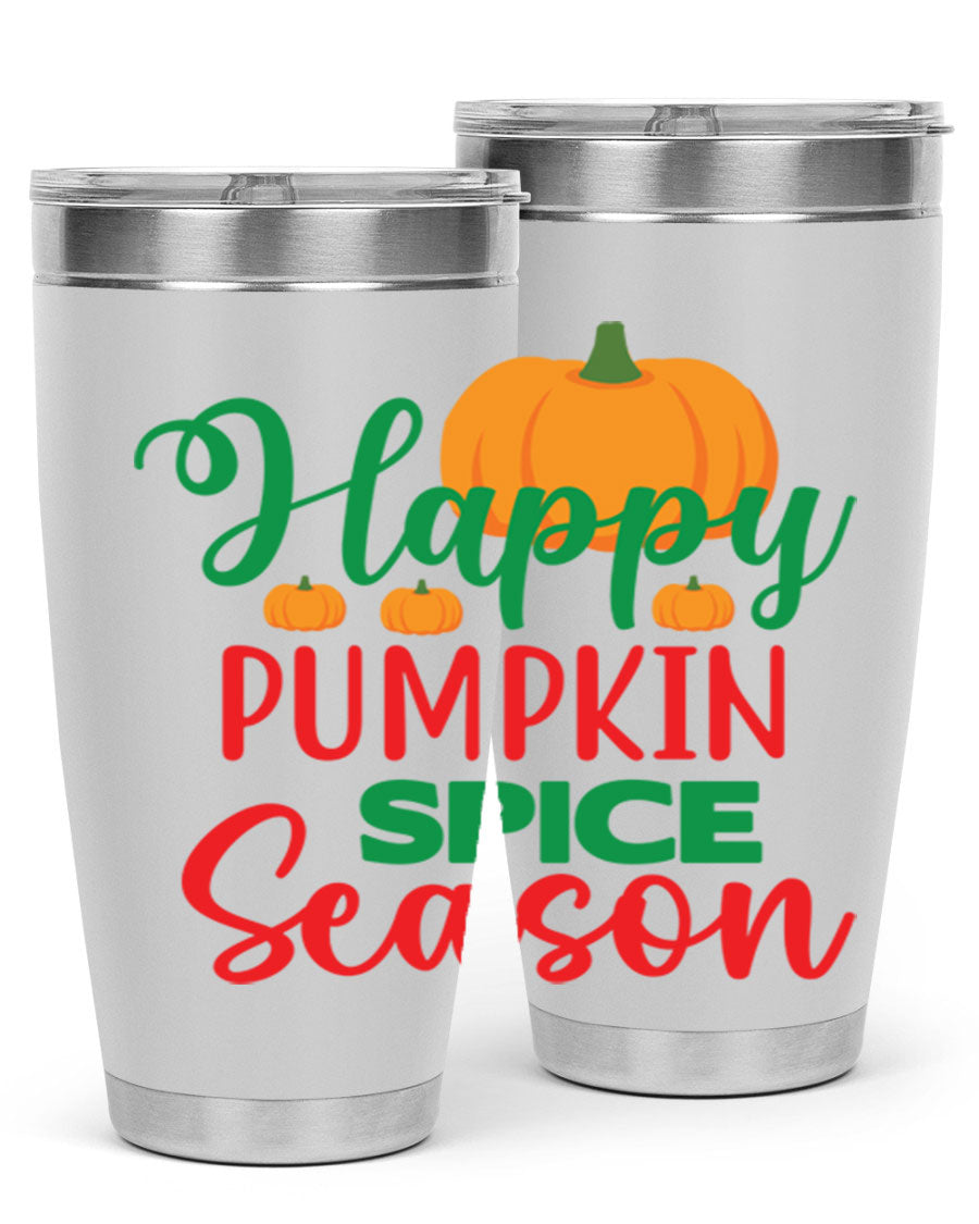 HAPPYPUMPKINSPICESEASON 260# fall tumbler featuring a stylish design, double wall vacuum insulation, and a drink-thru lid.