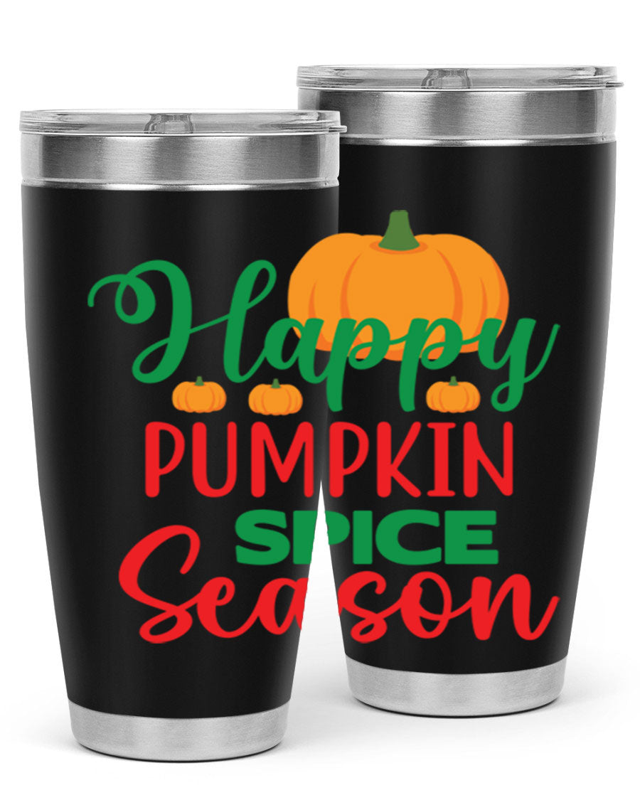 HAPPYPUMPKINSPICESEASON 260# fall tumbler featuring a stylish design, double wall vacuum insulation, and a drink-thru lid.