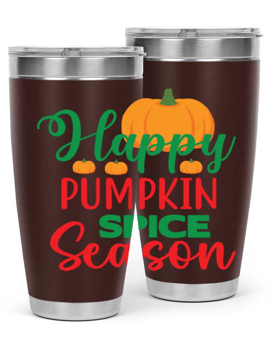 HAPPYPUMPKINSPICESEASON 260# fall tumbler featuring a stylish design, double wall vacuum insulation, and a drink-thru lid.