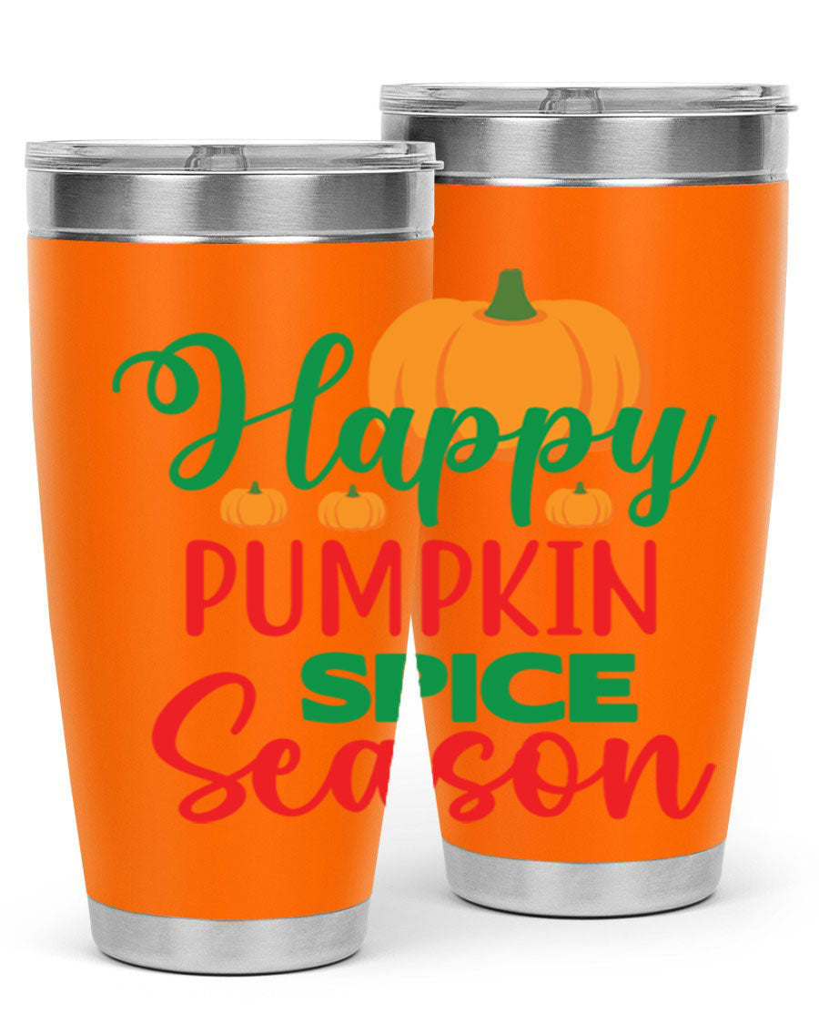 HAPPYPUMPKINSPICESEASON 260# fall tumbler featuring a stylish design, double wall vacuum insulation, and a drink-thru lid.