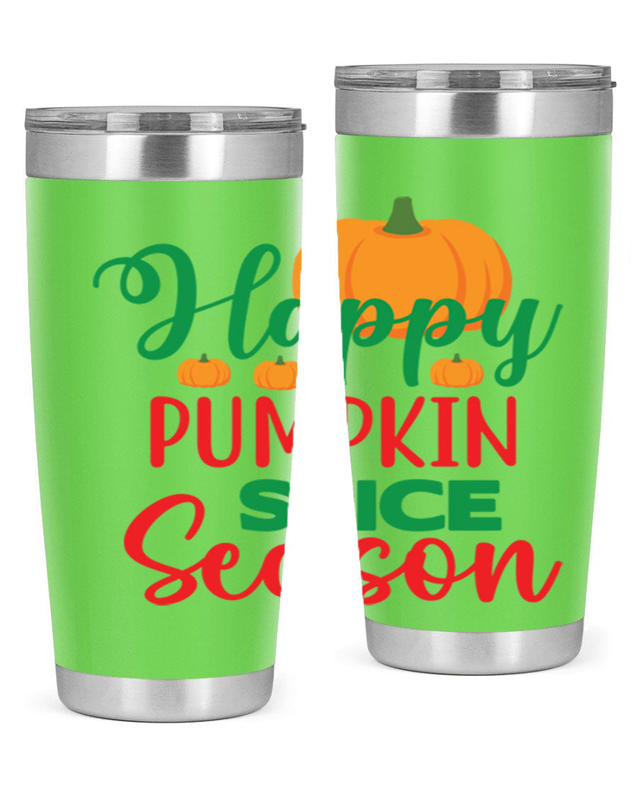 HAPPYPUMPKINSPICESEASON 260# fall tumbler featuring a stylish design, double wall vacuum insulation, and a drink-thru lid.