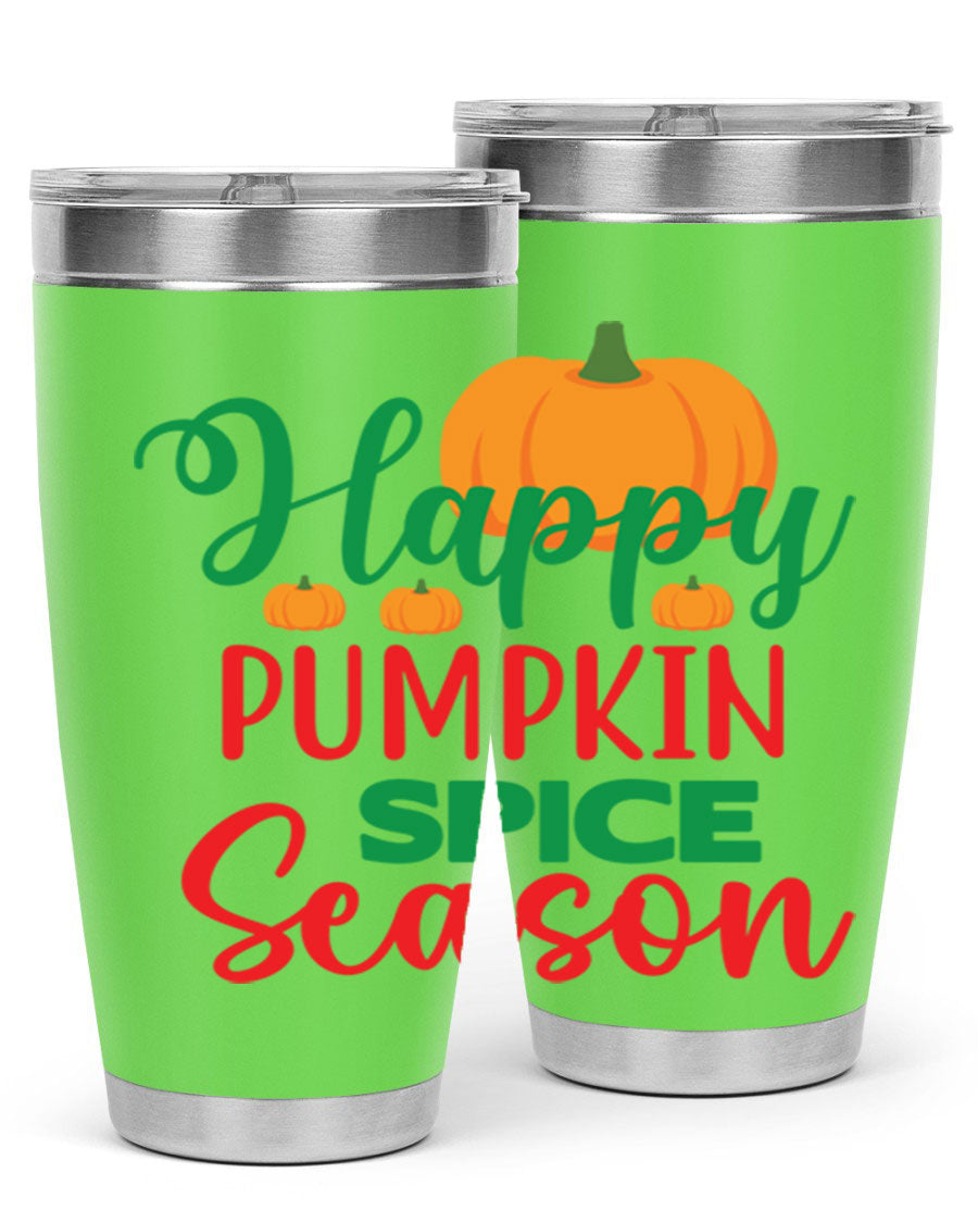 HAPPYPUMPKINSPICESEASON 260# fall tumbler featuring a stylish design, double wall vacuum insulation, and a drink-thru lid.