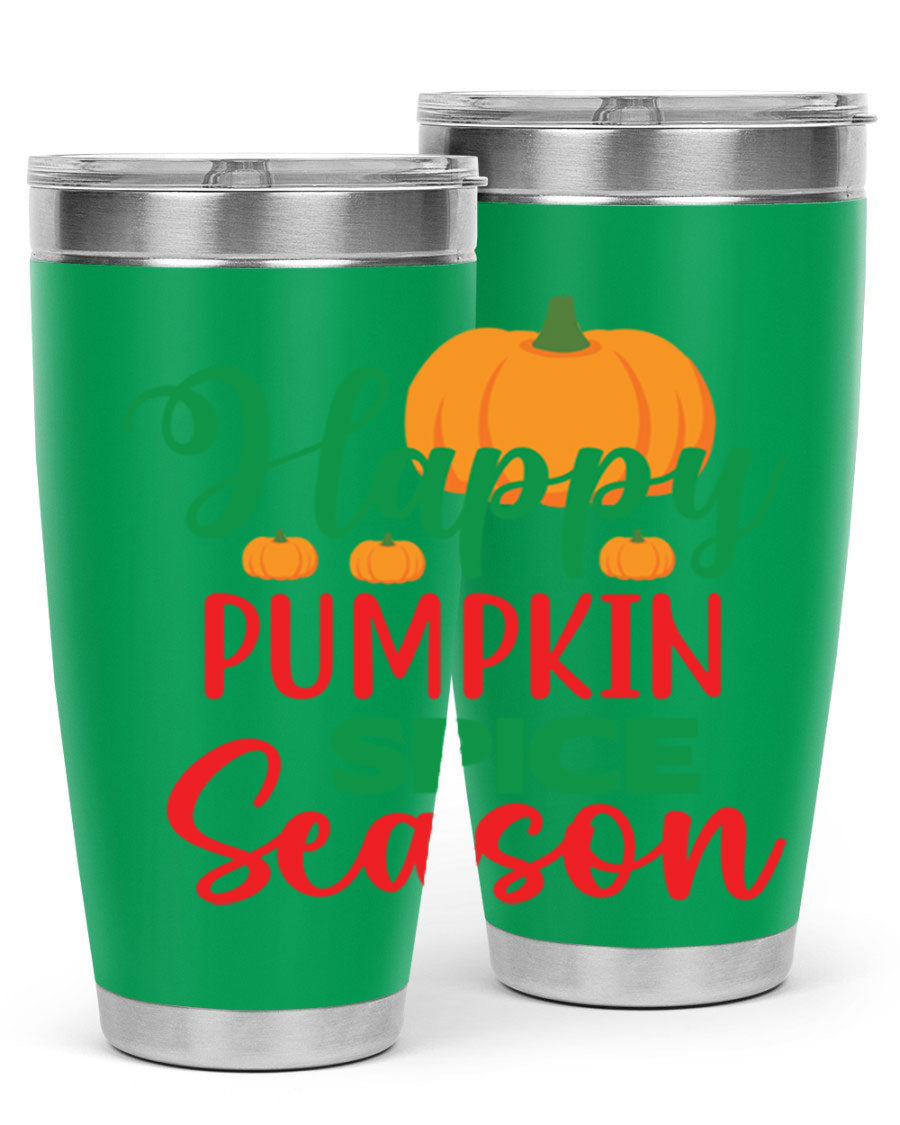 HAPPYPUMPKINSPICESEASON 260# fall tumbler featuring a stylish design, double wall vacuum insulation, and a drink-thru lid.