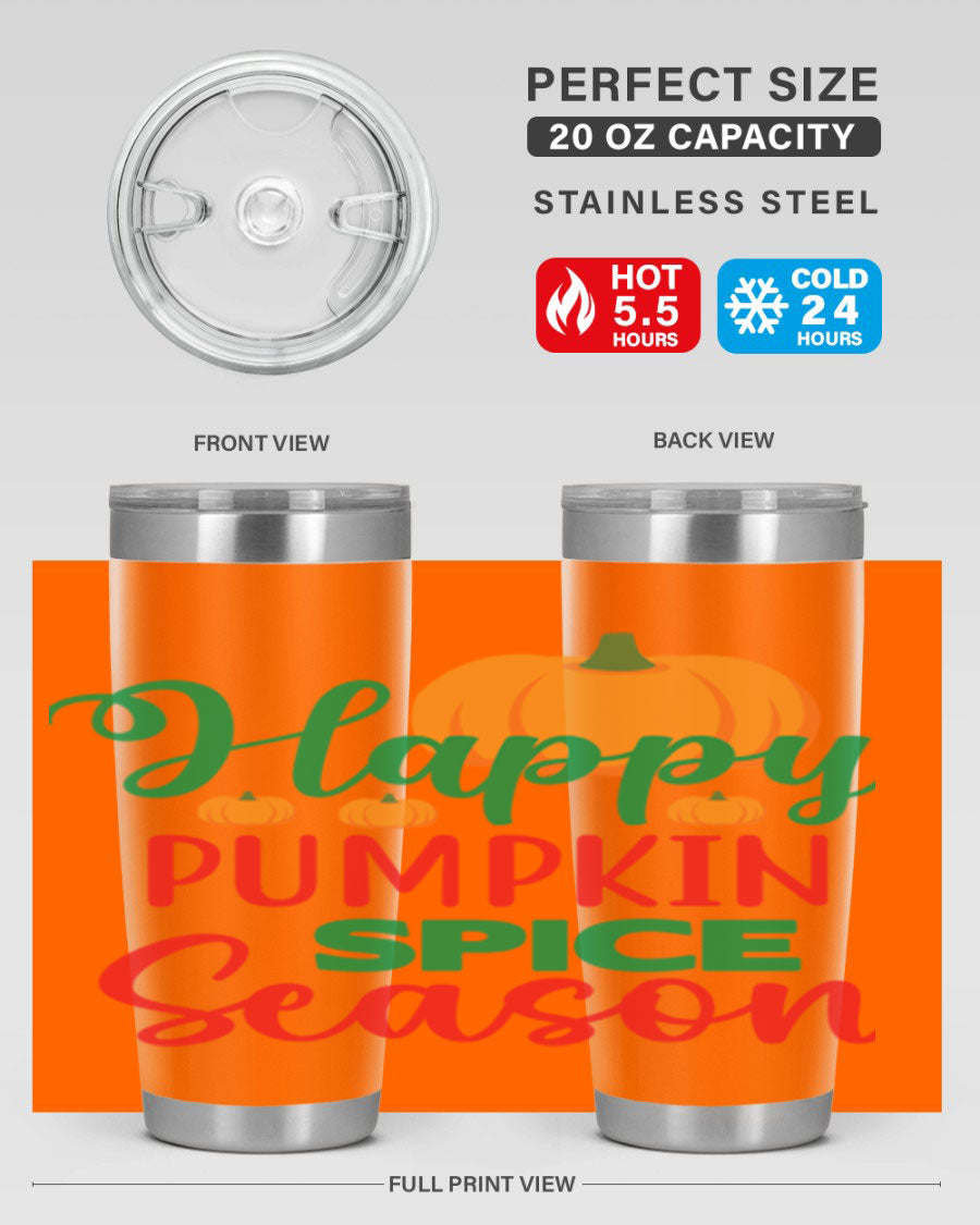 HAPPYPUMPKINSPICESEASON 260# fall tumbler featuring a stylish design, double wall vacuum insulation, and a drink-thru lid.