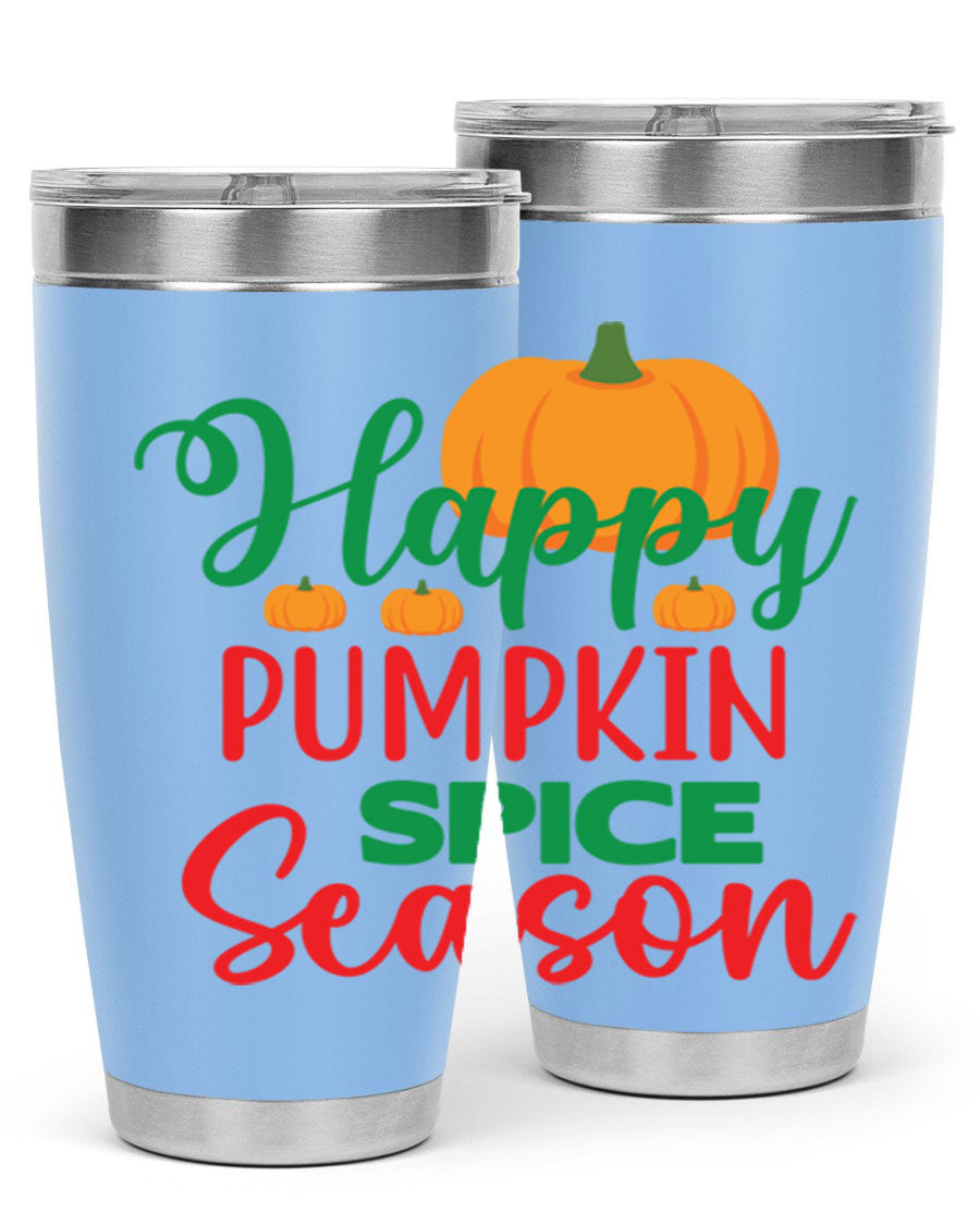 HAPPYPUMPKINSPICESEASON 260# fall tumbler featuring a stylish design, double wall vacuum insulation, and a drink-thru lid.