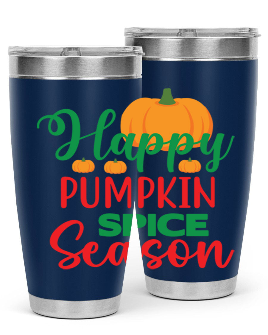 HAPPYPUMPKINSPICESEASON 260# fall tumbler featuring a stylish design, double wall vacuum insulation, and a drink-thru lid.