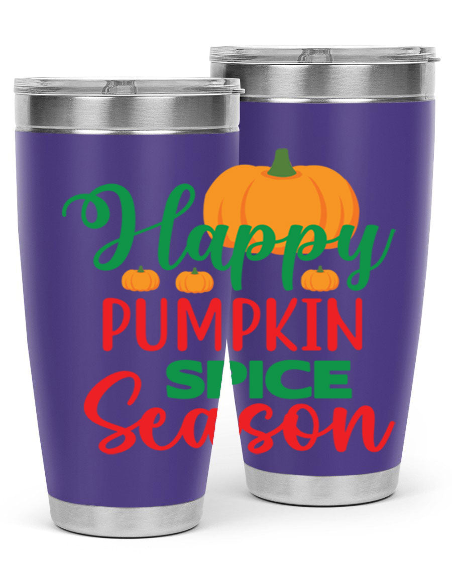 HAPPYPUMPKINSPICESEASON 260# fall tumbler featuring a stylish design, double wall vacuum insulation, and a drink-thru lid.