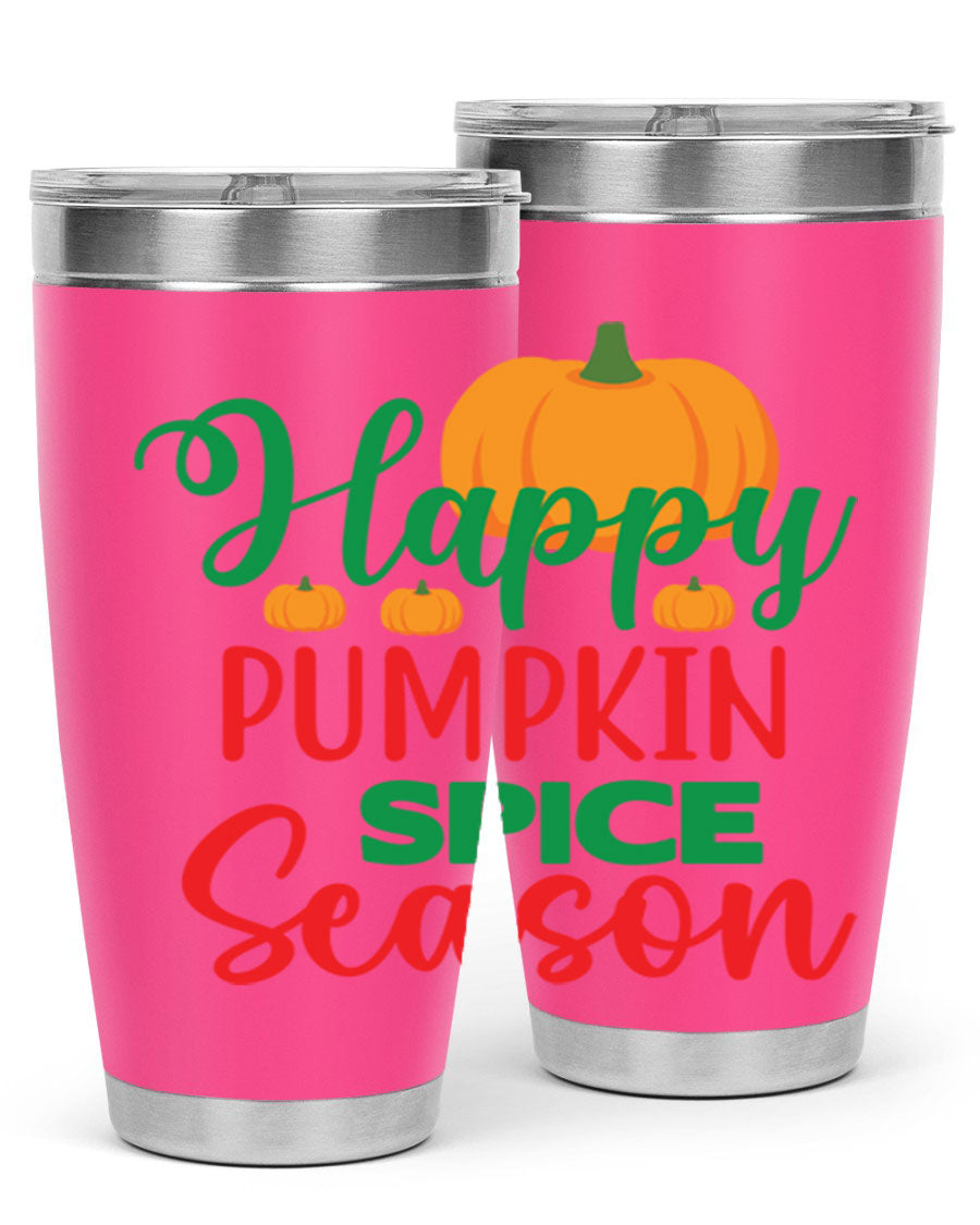HAPPYPUMPKINSPICESEASON 260# fall tumbler featuring a stylish design, double wall vacuum insulation, and a drink-thru lid.