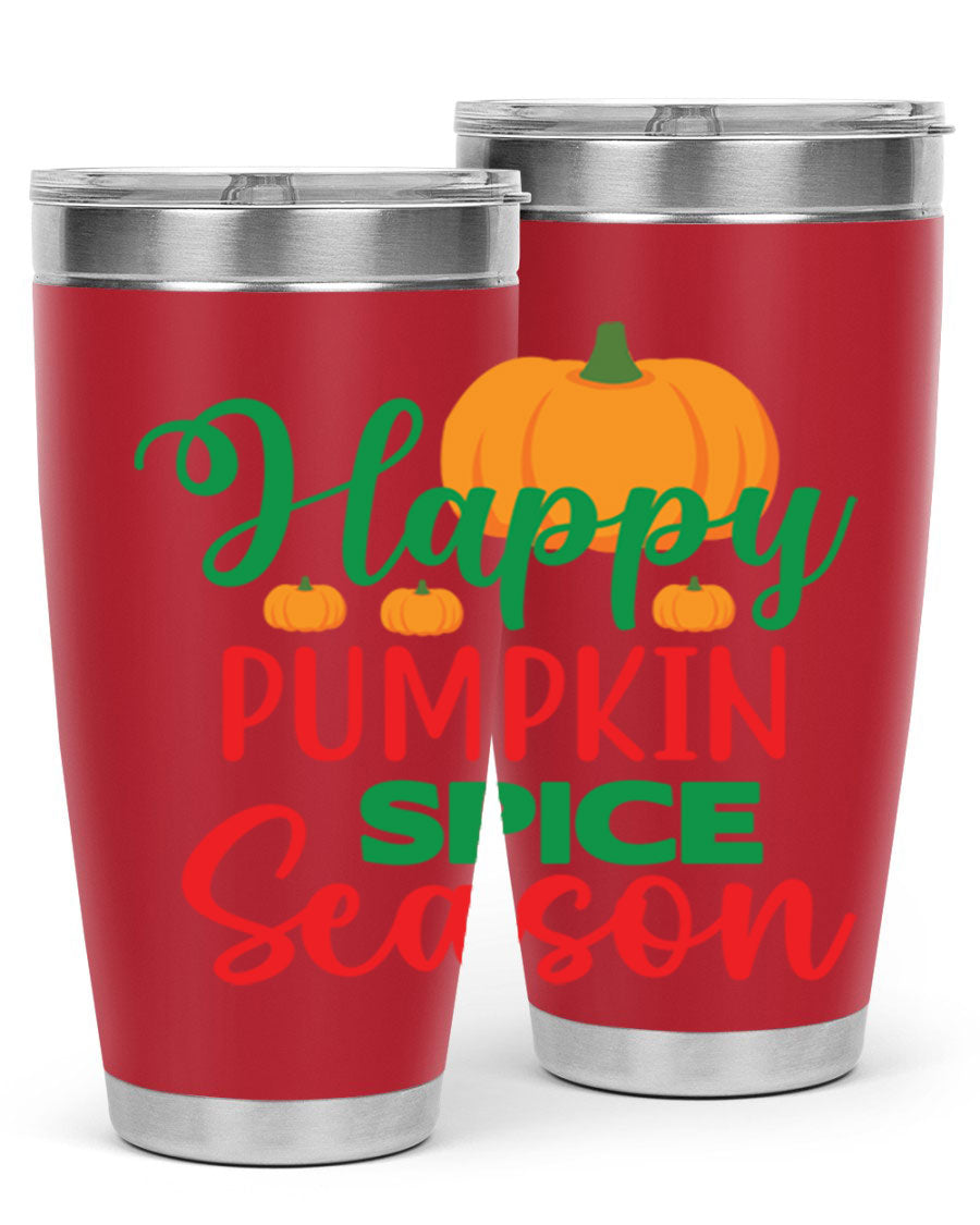 HAPPYPUMPKINSPICESEASON 260# fall tumbler featuring a stylish design, double wall vacuum insulation, and a drink-thru lid.