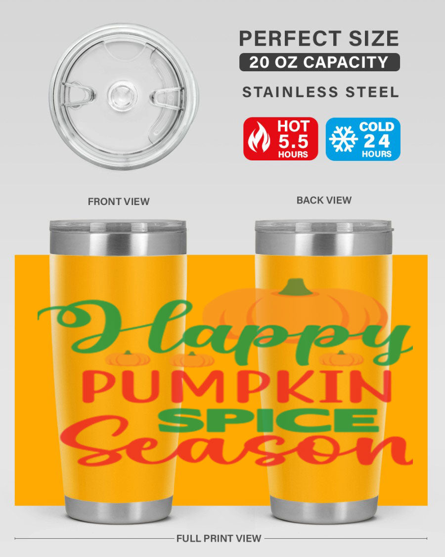 HAPPYPUMPKINSPICESEASON 260# fall tumbler featuring a stylish design, double wall vacuum insulation, and a drink-thru lid.
