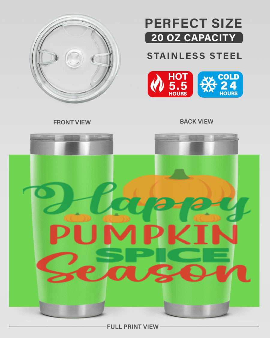 HAPPYPUMPKINSPICESEASON 260# fall tumbler featuring a stylish design, double wall vacuum insulation, and a drink-thru lid.