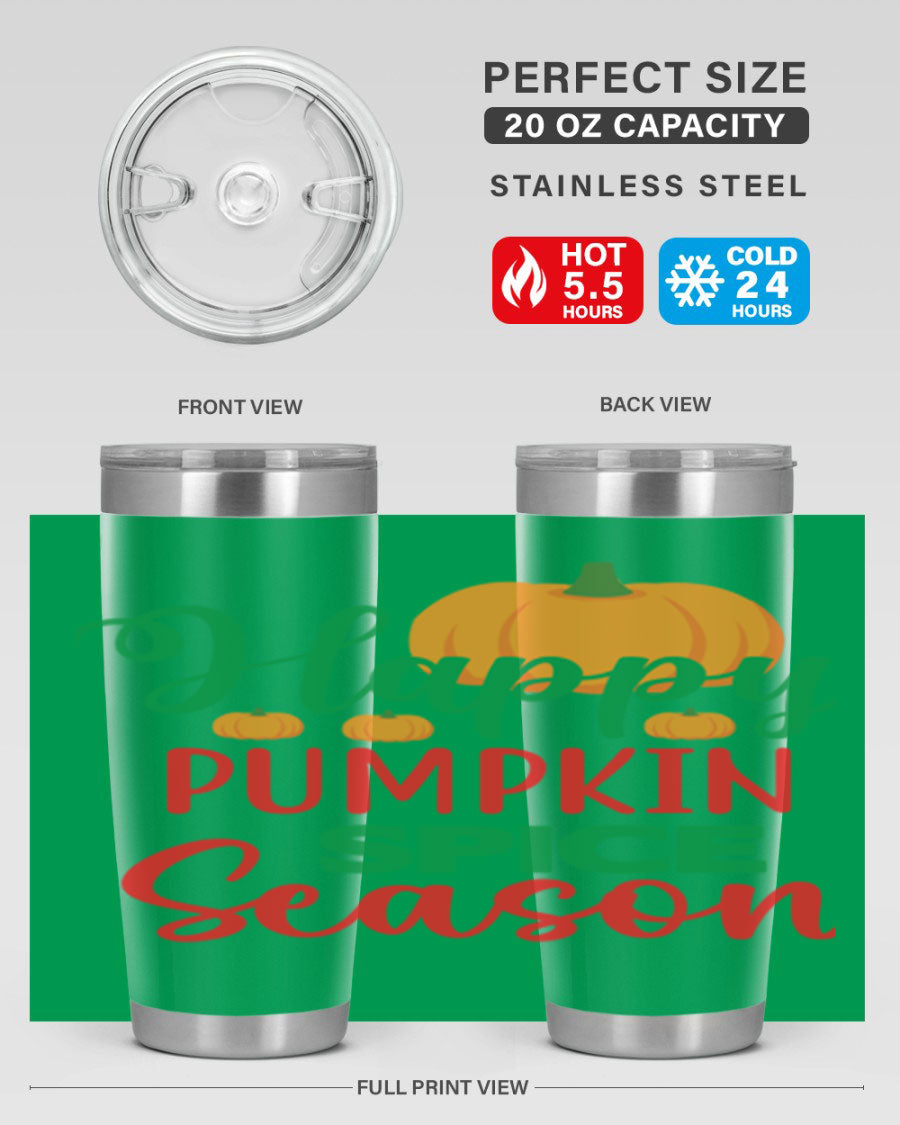 HAPPYPUMPKINSPICESEASON 260# fall tumbler featuring a stylish design, double wall vacuum insulation, and a drink-thru lid.
