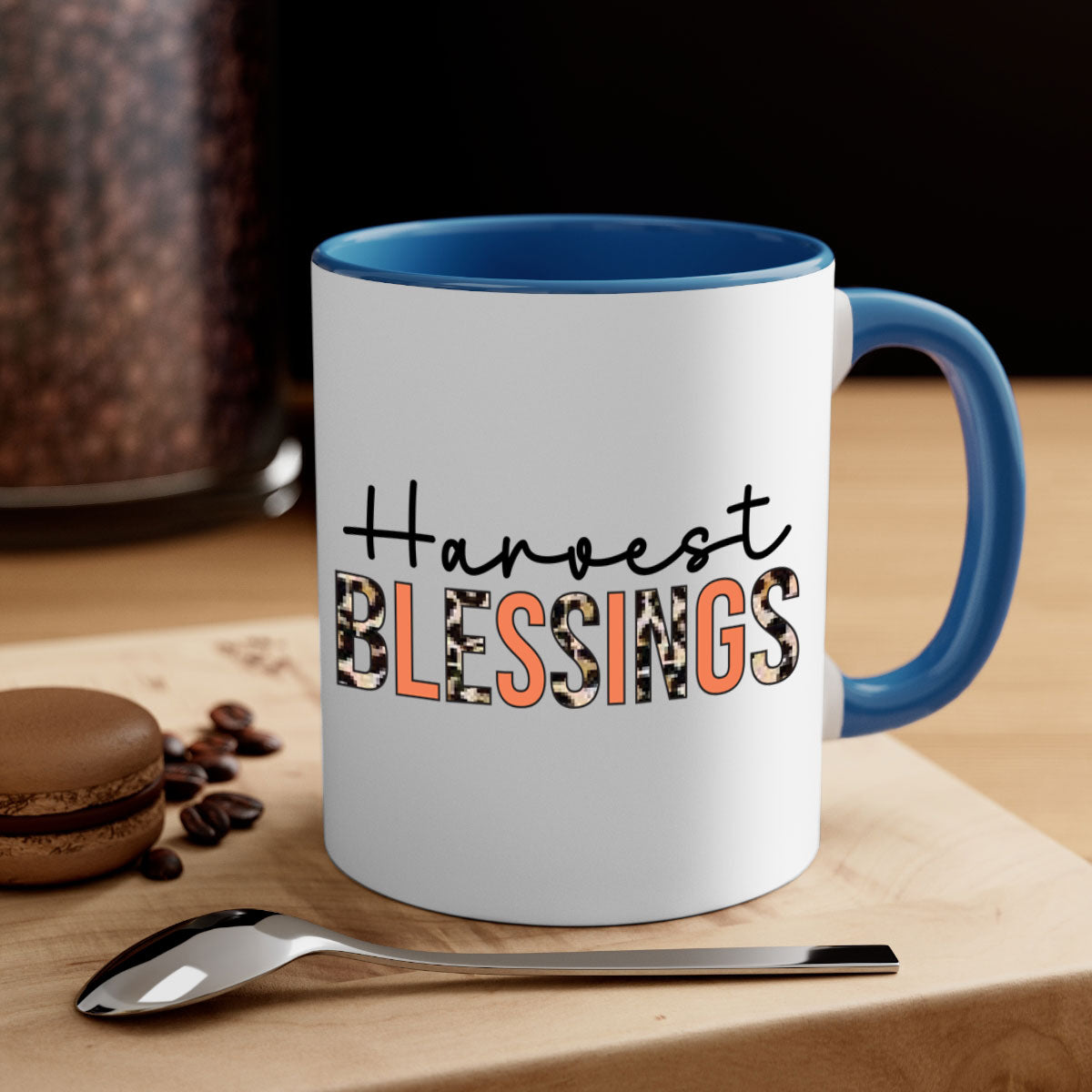 Harvest Blessings 263# Mug featuring a glossy finish, colored handle, and interior, available in multiple colors and sizes.