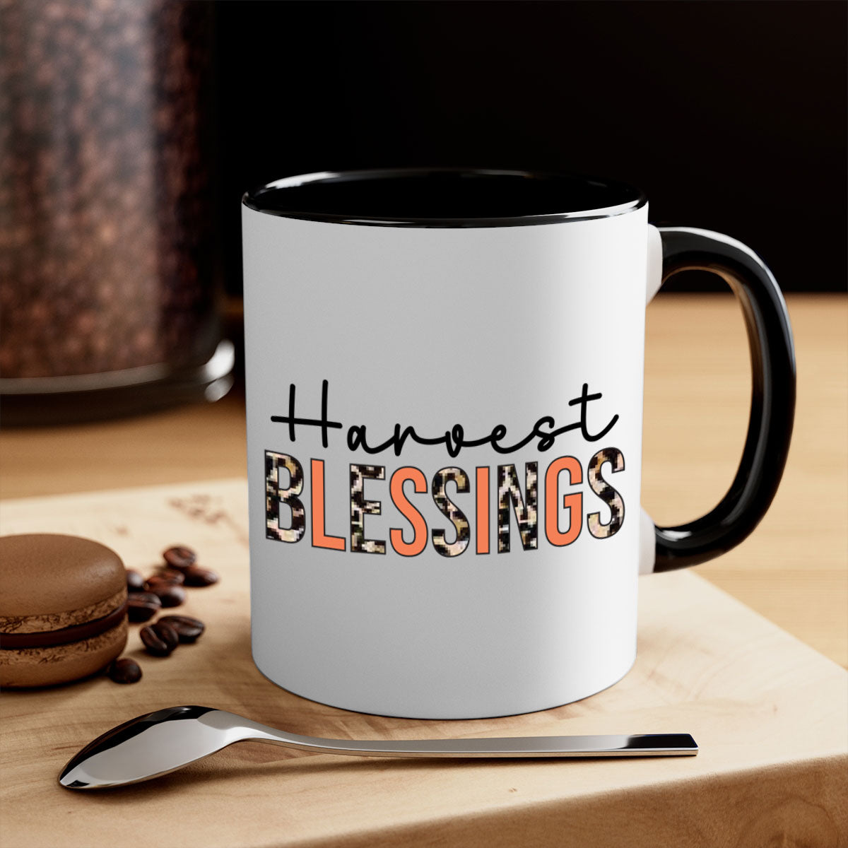 Harvest Blessings 263# Mug featuring a glossy finish, colored handle, and interior, available in multiple colors and sizes.