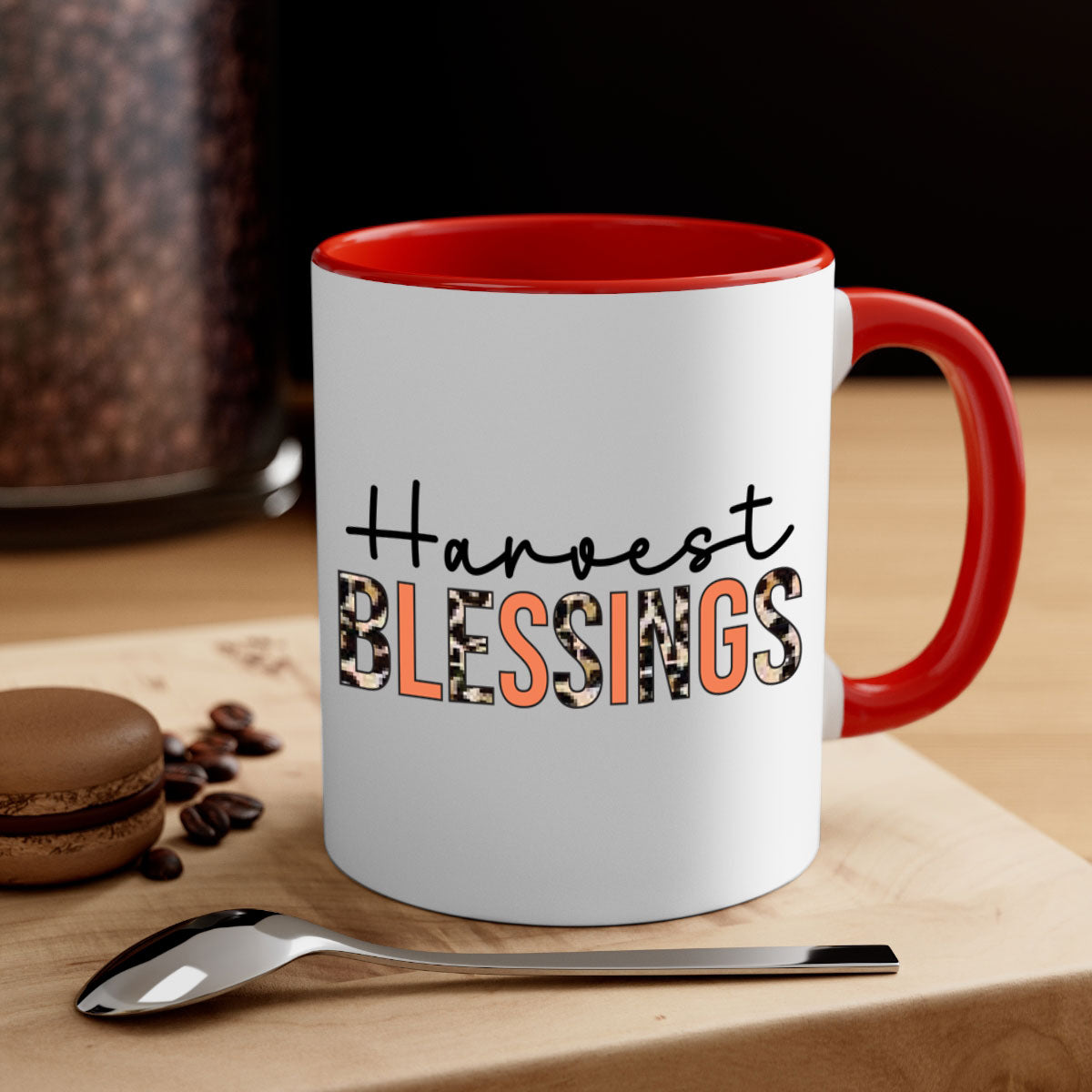 Harvest Blessings 263# Mug featuring a glossy finish, colored handle, and interior, available in multiple colors and sizes.