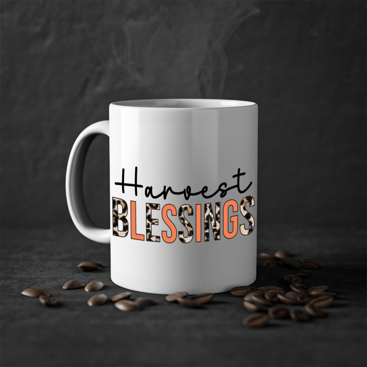 Harvest Blessings 263# Mug featuring a glossy finish, colored handle, and interior, available in multiple colors and sizes.