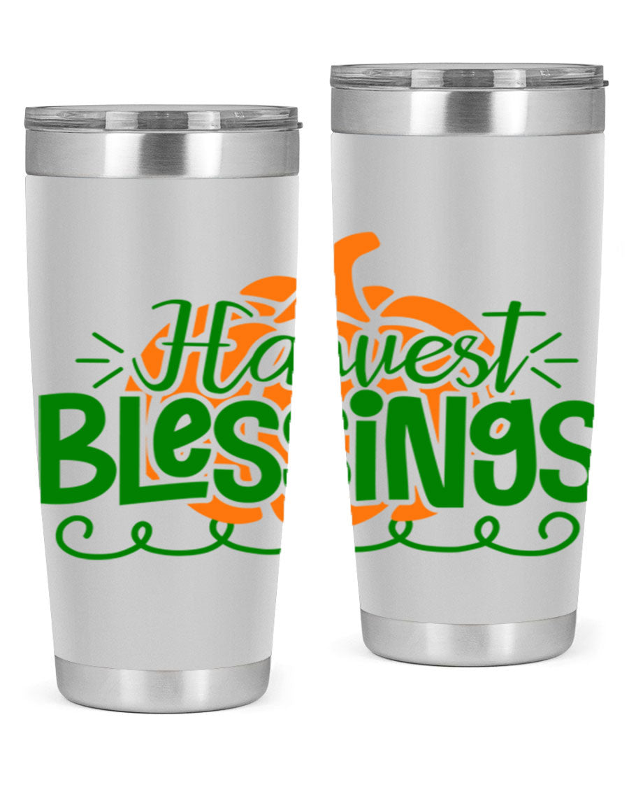 Harvest Blessings 20oz tumbler featuring double wall vacuum stainless steel and a stylish design, perfect for hot and cold beverages.