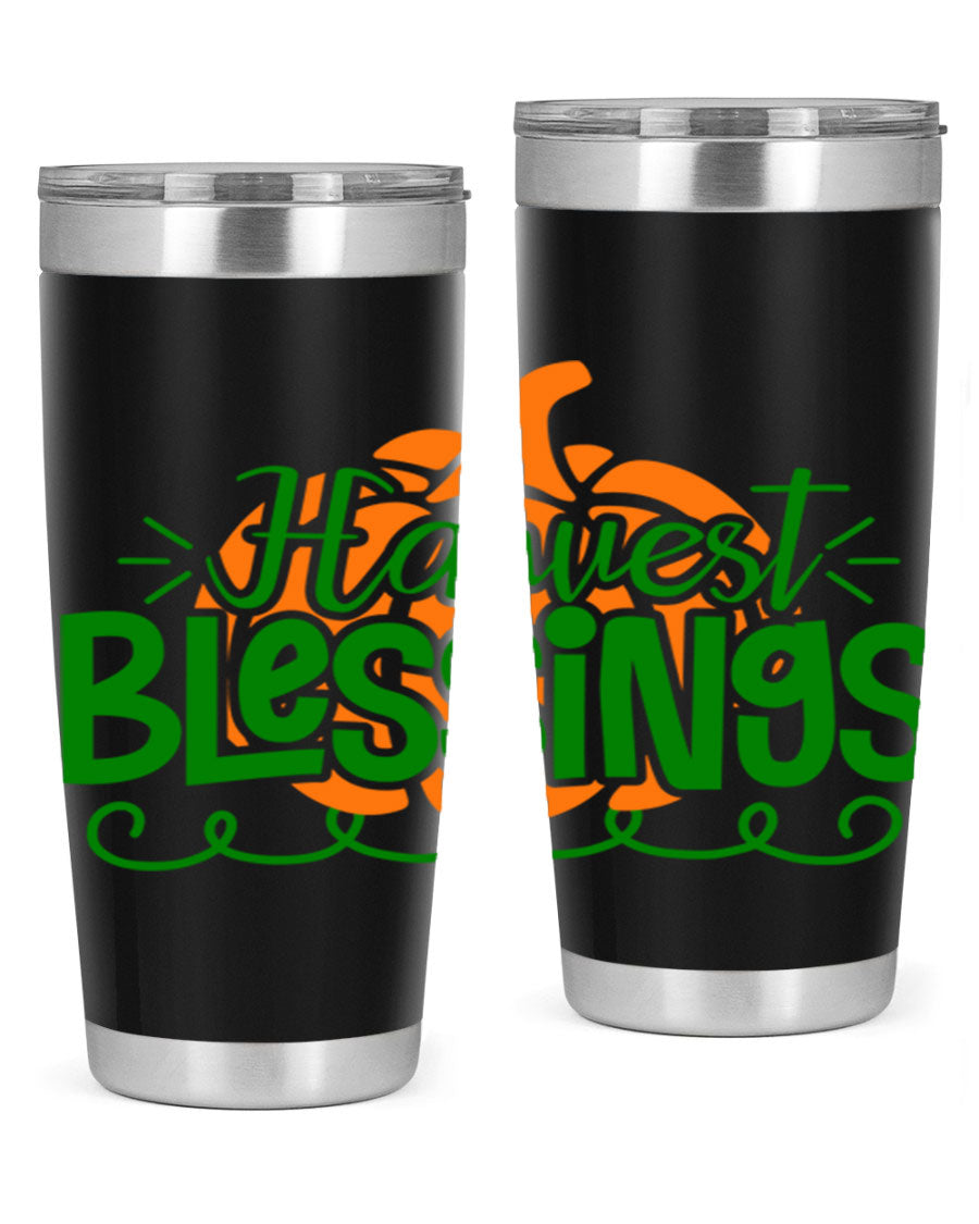 Harvest Blessings 20oz tumbler featuring double wall vacuum stainless steel and a stylish design, perfect for hot and cold beverages.