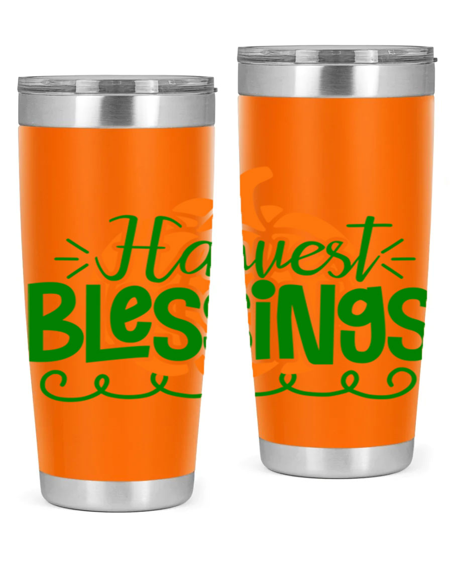 Harvest Blessings 20oz tumbler featuring double wall vacuum stainless steel and a stylish design, perfect for hot and cold beverages.