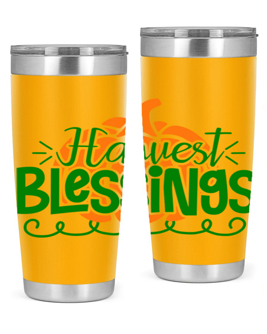 Harvest Blessings 20oz tumbler featuring double wall vacuum stainless steel and a stylish design, perfect for hot and cold beverages.