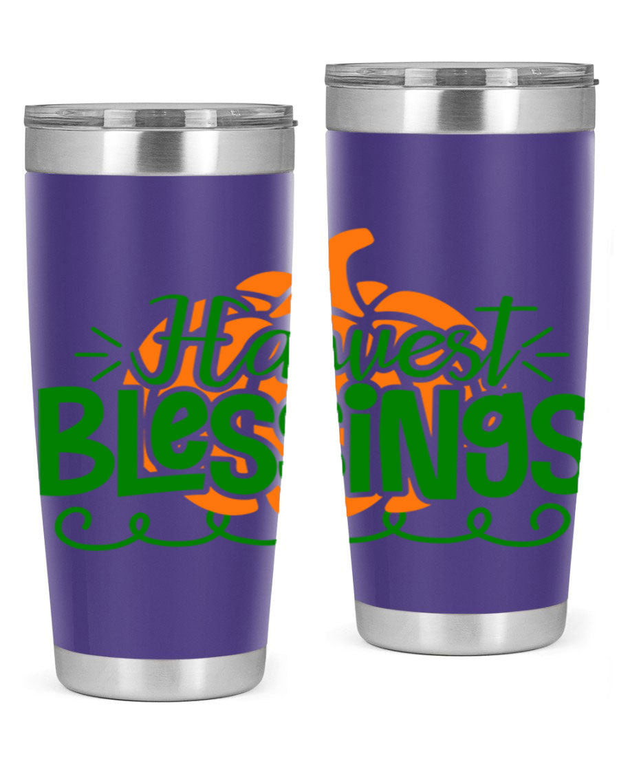 Harvest Blessings 20oz tumbler featuring double wall vacuum stainless steel and a stylish design, perfect for hot and cold beverages.
