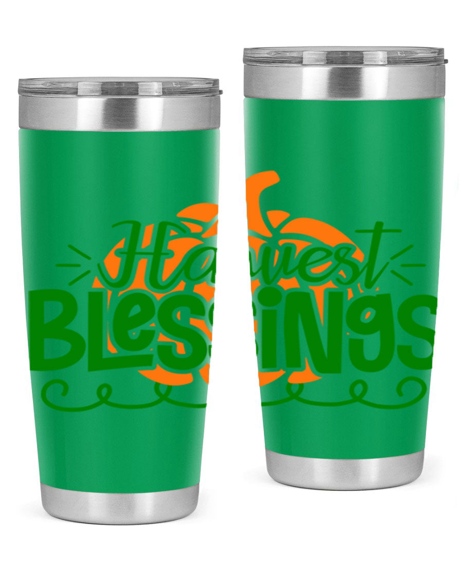 Harvest Blessings 20oz tumbler featuring double wall vacuum stainless steel and a stylish design, perfect for hot and cold beverages.