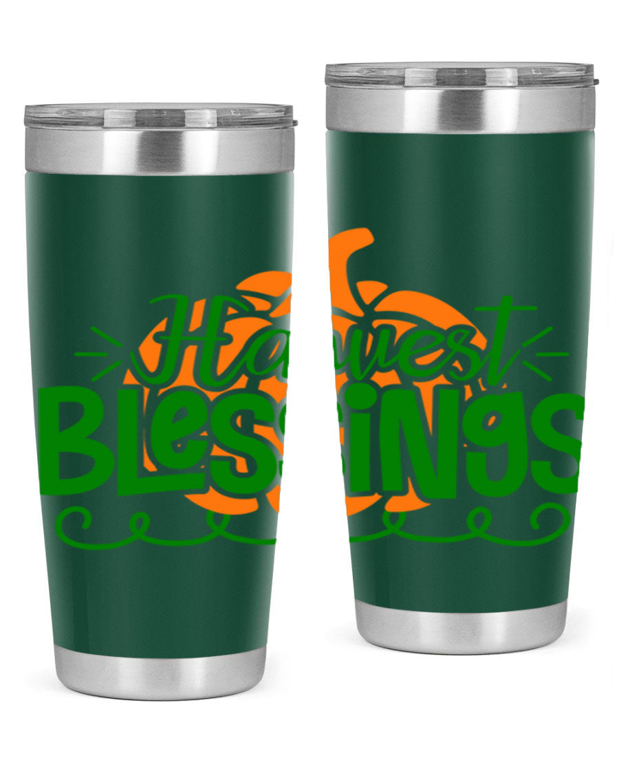 Harvest Blessings 20oz tumbler featuring double wall vacuum stainless steel and a stylish design, perfect for hot and cold beverages.