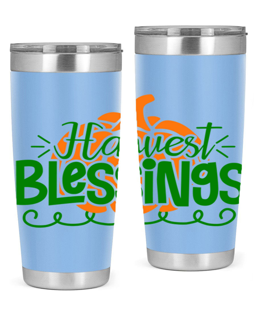 Harvest Blessings 20oz tumbler featuring double wall vacuum stainless steel and a stylish design, perfect for hot and cold beverages.
