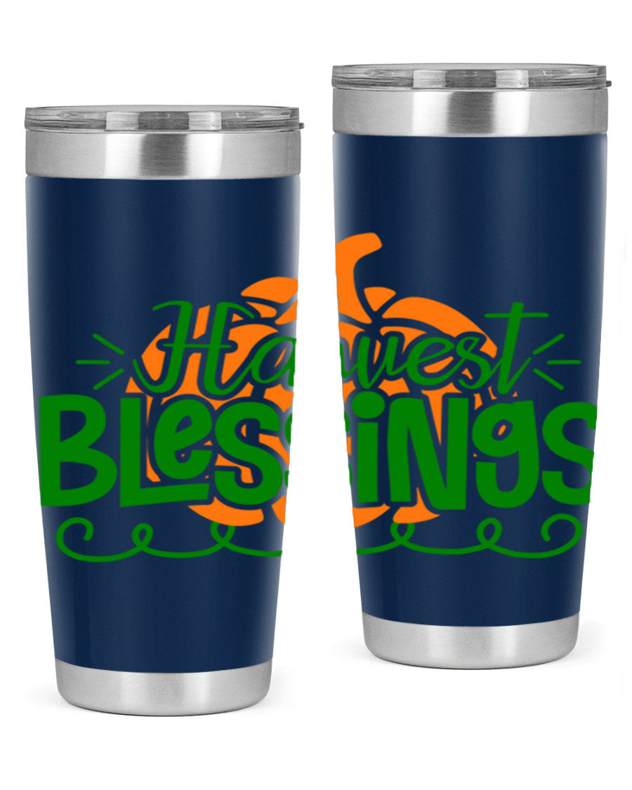 Harvest Blessings 20oz tumbler featuring double wall vacuum stainless steel and a stylish design, perfect for hot and cold beverages.