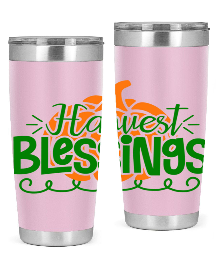 Harvest Blessings 20oz tumbler featuring double wall vacuum stainless steel and a stylish design, perfect for hot and cold beverages.