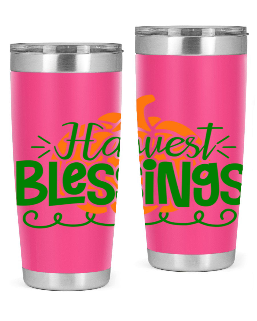 Harvest Blessings 20oz tumbler featuring double wall vacuum stainless steel and a stylish design, perfect for hot and cold beverages.