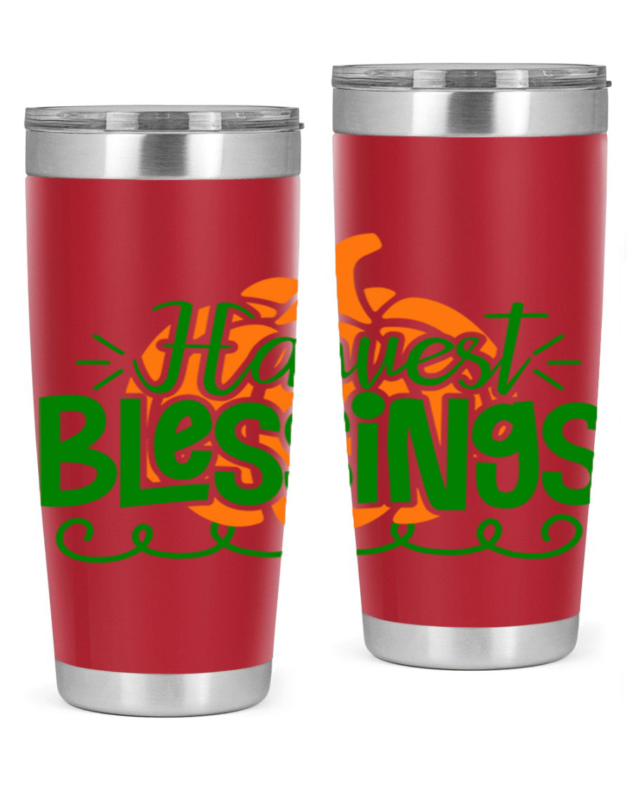 Harvest Blessings 20oz tumbler featuring double wall vacuum stainless steel and a stylish design, perfect for hot and cold beverages.