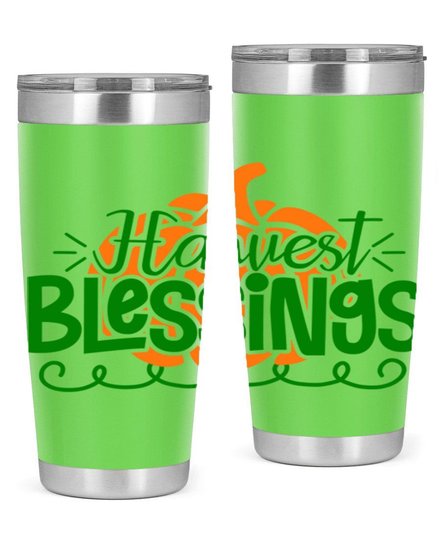 Harvest Blessings 20oz tumbler featuring double wall vacuum stainless steel and a stylish design, perfect for hot and cold beverages.