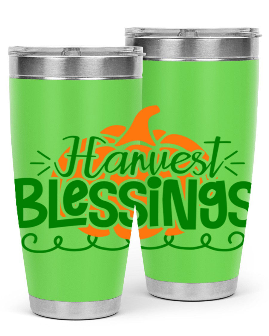 Harvest Blessings 20oz tumbler featuring double wall vacuum stainless steel and a stylish design, perfect for hot and cold beverages.