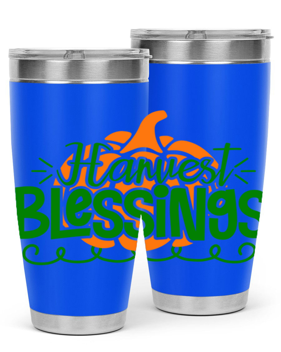 Harvest Blessings 20oz tumbler featuring double wall vacuum stainless steel and a stylish design, perfect for hot and cold beverages.