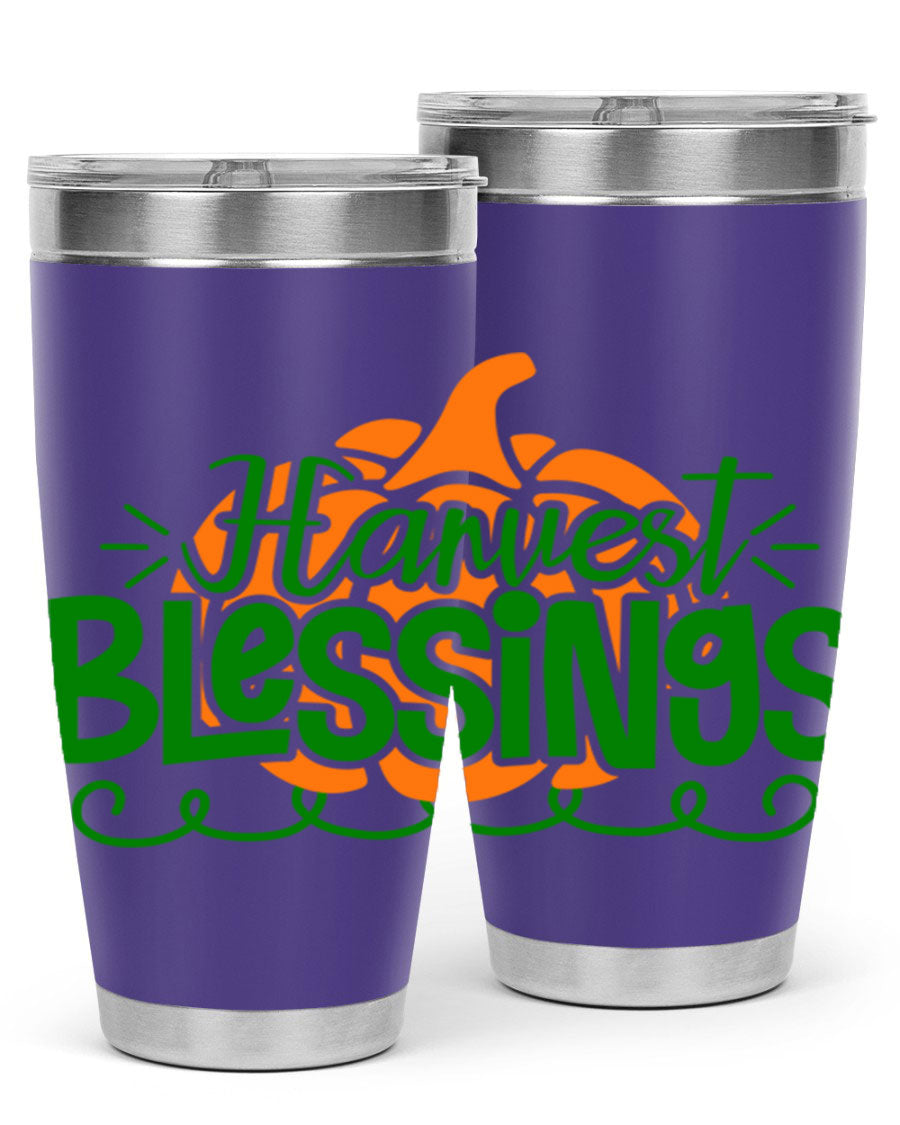 Harvest Blessings 20oz tumbler featuring double wall vacuum stainless steel and a stylish design, perfect for hot and cold beverages.
