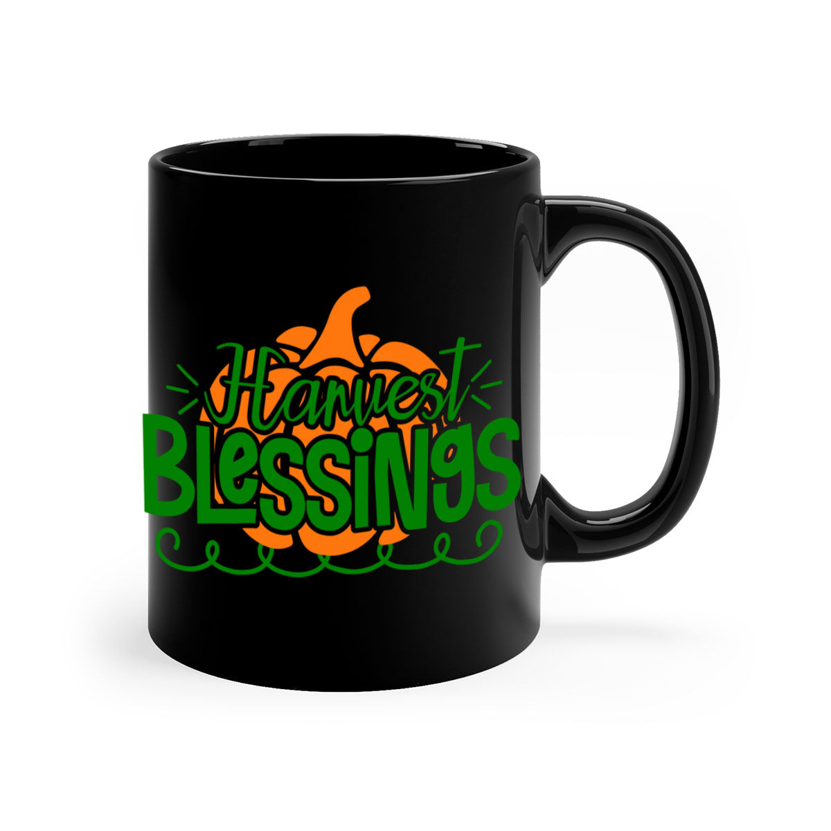 Harvest Blessings 265# Mug with colorful handle and glossy finish, available in multiple sizes.