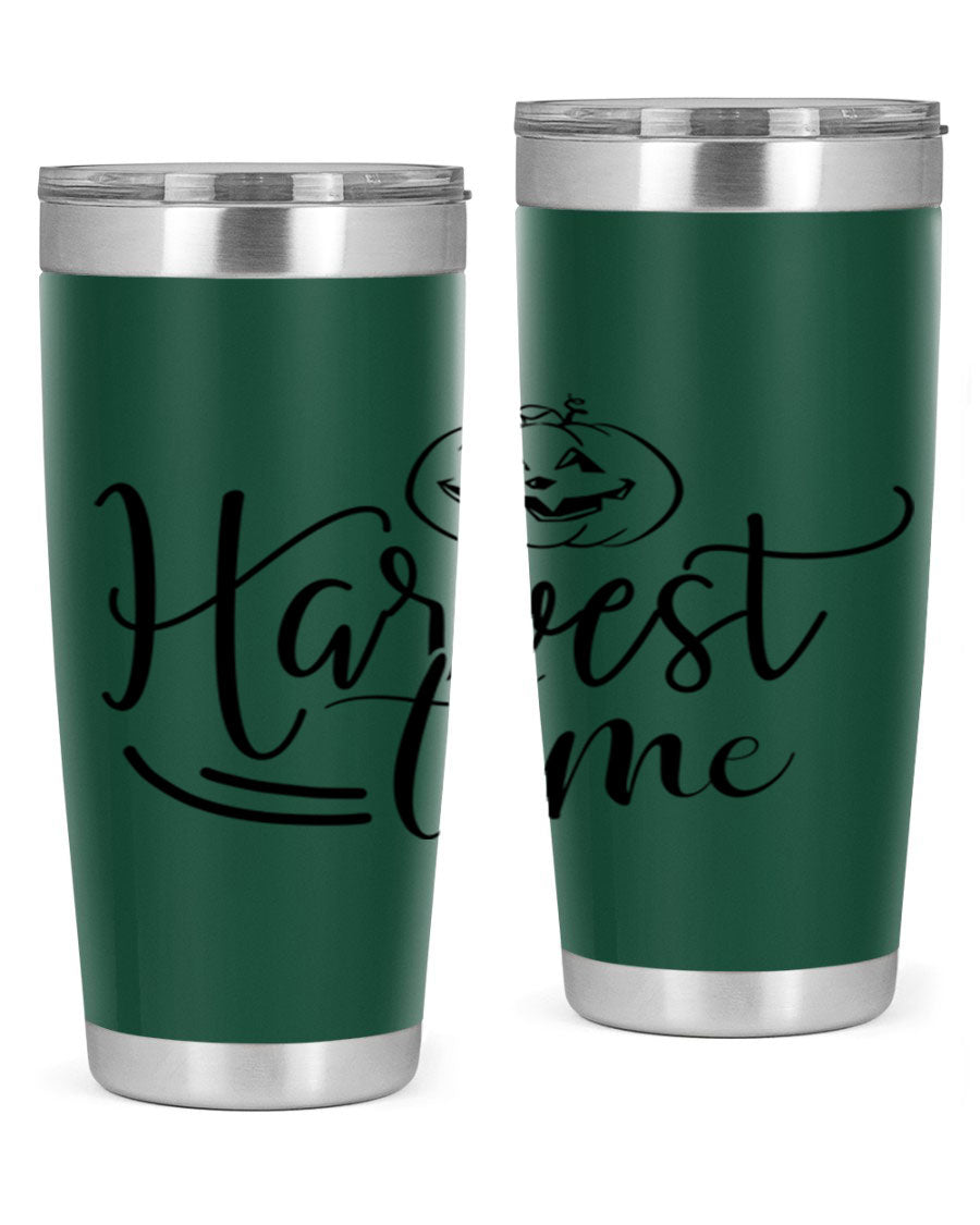 Harvest Time 267# Fall Tumbler in stainless steel with a copper lining, featuring a press-in drink-thru lid, ideal for hot and cold beverages.