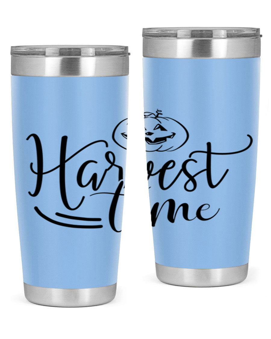 Harvest Time 267# Fall Tumbler in stainless steel with a copper lining, featuring a press-in drink-thru lid, ideal for hot and cold beverages.