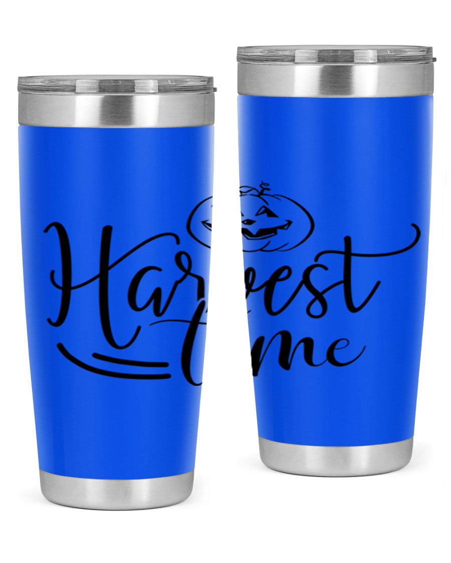 Harvest Time 267# Fall Tumbler in stainless steel with a copper lining, featuring a press-in drink-thru lid, ideal for hot and cold beverages.