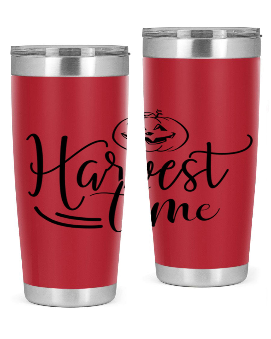 Harvest Time 267# Fall Tumbler in stainless steel with a copper lining, featuring a press-in drink-thru lid, ideal for hot and cold beverages.